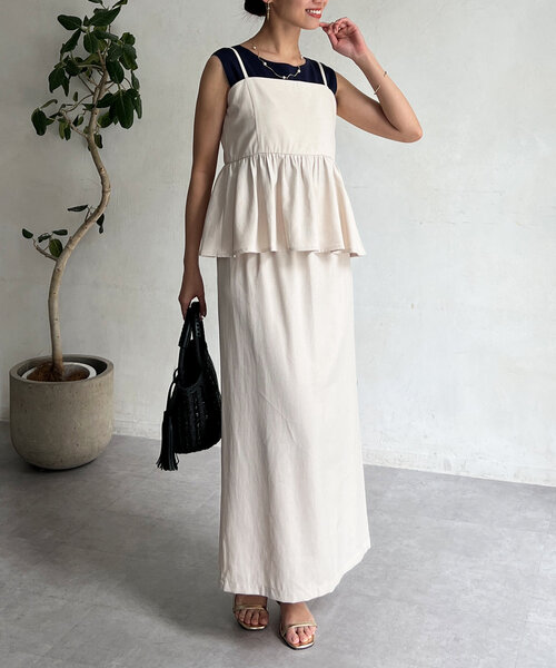 Chez toi（シェトワ）の「キャミペプラム×タイトスカート（ワンピース・レディース・アイボリー/チャコールグレー/ベージュ・FREE）」の20枚目の写真