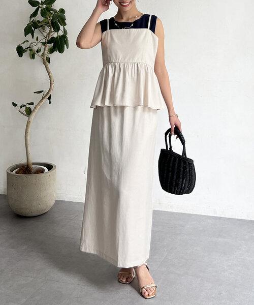 Chez toi（シェトワ）の「キャミペプラム×タイトスカート（ワンピース・レディース・アイボリー/チャコールグレー/ベージュ・FREE）」の22枚目の写真