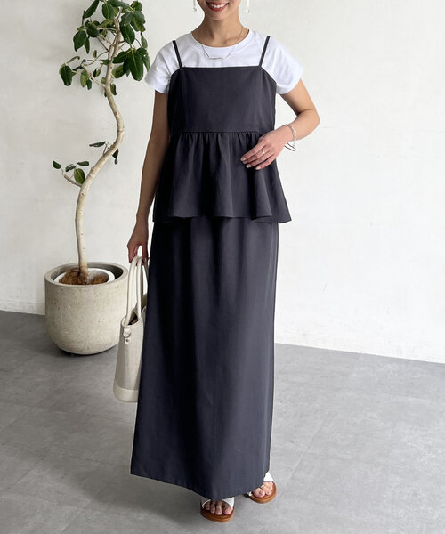 Chez toi（シェトワ）の「キャミペプラム×タイトスカート（ワンピース・レディース・アイボリー/チャコールグレー/ベージュ・FREE）」の10枚目の写真