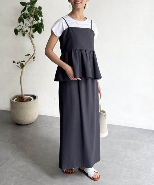 Chez toi（シェトワ）の「キャミペプラム×タイトスカート（ワンピース・レディース・アイボリー/チャコールグレー/ベージュ・FREE）」の12枚目の写真