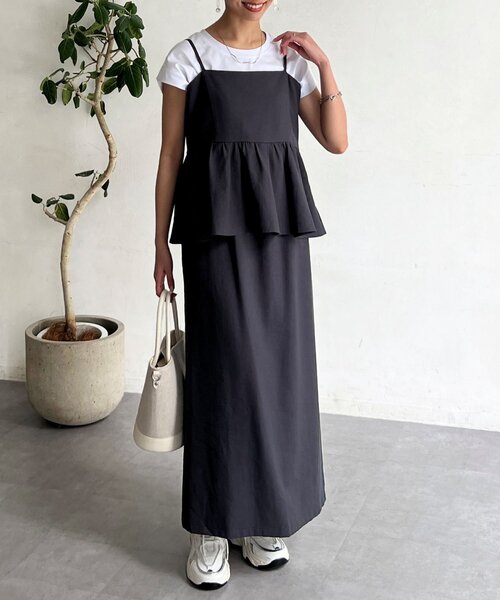 Chez toi（シェトワ）の「キャミペプラム×タイトスカート（ワンピース・レディース・アイボリー/チャコールグレー/ベージュ・FREE）」の14枚目の写真