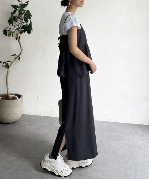 Chez toi（シェトワ）の「キャミペプラム×タイトスカート（ワンピース・レディース・アイボリー/チャコールグレー/ベージュ・FREE）」の16枚目の写真