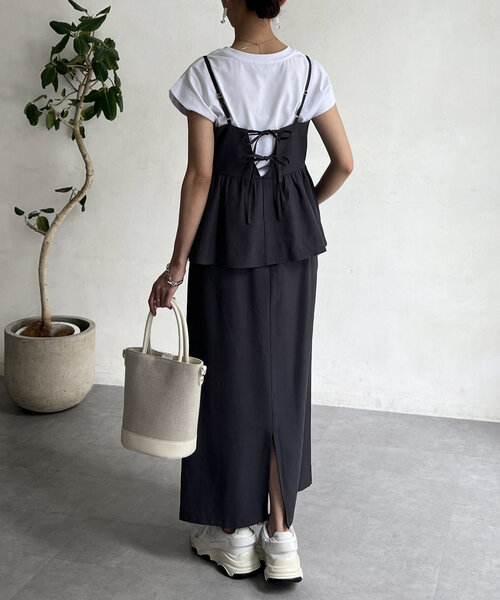 Chez toi（シェトワ）の「キャミペプラム×タイトスカート（ワンピース・レディース・アイボリー/チャコールグレー/ベージュ・FREE）」の18枚目の写真