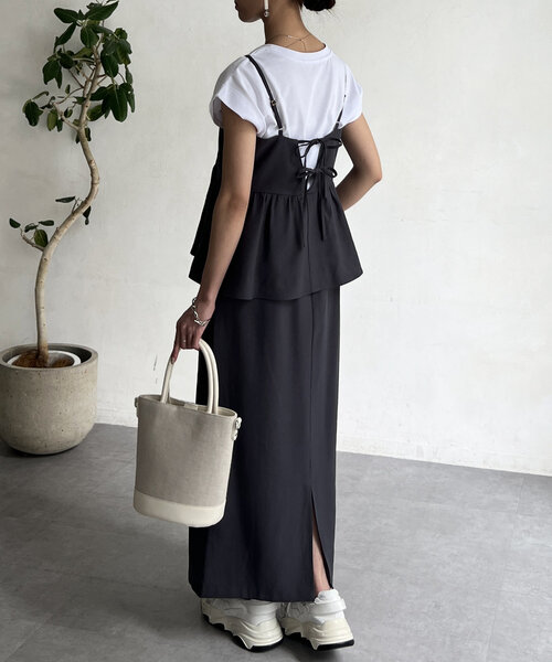 Chez toi（シェトワ）の「キャミペプラム×タイトスカート（ワンピース・レディース・アイボリー/チャコールグレー/ベージュ・FREE）」の19枚目の写真