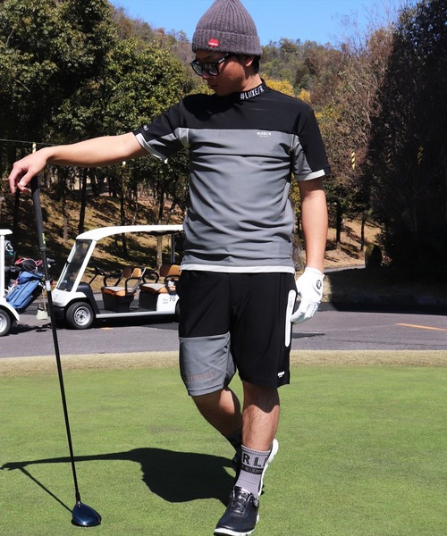 LUXE/R GOLF(ラグジュ ゴルフ)の「(RM)【LUXE/R GOLF】COOL & DRY ストレッチ スムース バイカラー モックネック Tシャツ(Tシャツ/カットソー・メンズ・ブラック×グレー・L/XL/M)」の3枚目の写真