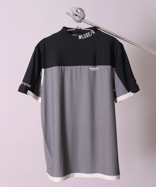 LUXE/R GOLF(ラグジュ ゴルフ)の「(RM)【LUXE/R GOLF】COOL & DRY ストレッチ スムース バイカラー モックネック Tシャツ(Tシャツ/カットソー・メンズ・ブラック×グレー・L/XL/M)」の4枚目の写真