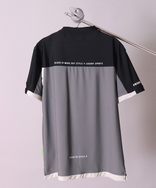 LUXE/R GOLF(ラグジュ ゴルフ)の「(RM)【LUXE/R GOLF】COOL & DRY ストレッチ スムース バイカラー モックネック Tシャツ(Tシャツ/カットソー・メンズ・ブラック×グレー・L/XL/M)」の5枚目の写真