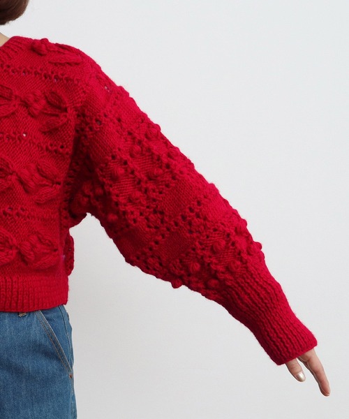 CHILD WOMAN（チャイルドウーマン）の「ネパールギルボックス もよう編みショートカーディガン（カーディガン/ボレロ・レディース・サックスブルー/レッド/アイボリー・FREE）」の15枚目の写真