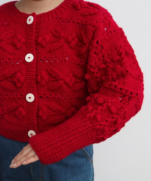 CHILD WOMAN（チャイルドウーマン）の「ネパールギルボックス もよう編みショートカーディガン（カーディガン/ボレロ・レディース・サックスブルー/レッド/アイボリー・FREE）」の5枚目の写真