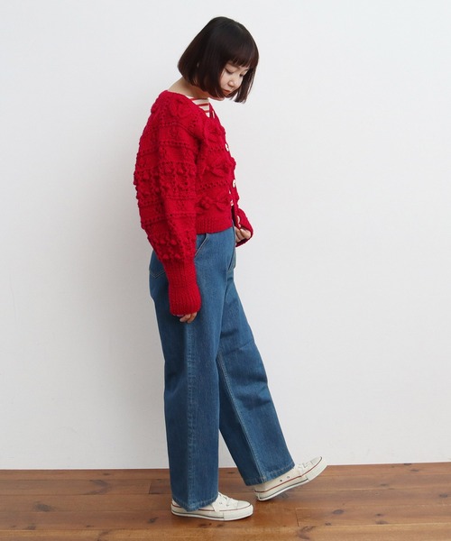 CHILD WOMAN（チャイルドウーマン）の「ネパールギルボックス もよう編みショートカーディガン（カーディガン/ボレロ・レディース・サックスブルー/レッド/アイボリー・FREE）」の10枚目の写真