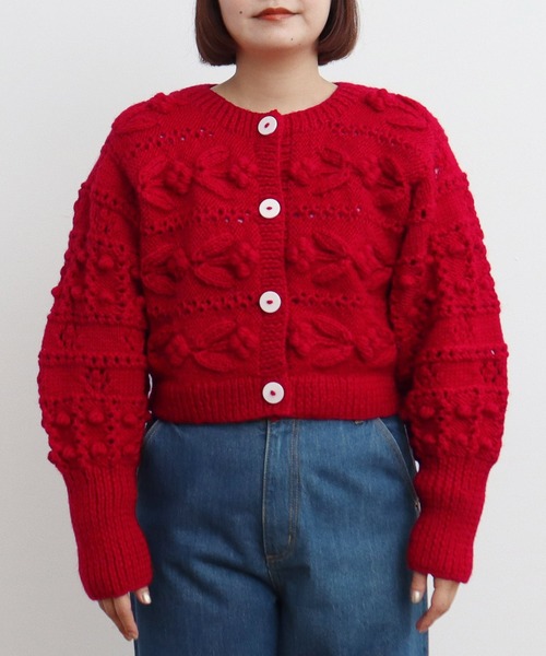 CHILD WOMAN（チャイルドウーマン）の「ネパールギルボックス もよう編みショートカーディガン（カーディガン/ボレロ・レディース・サックスブルー/レッド/アイボリー・FREE）」の12枚目の写真