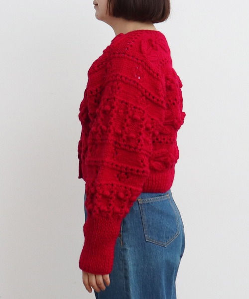 CHILD WOMAN（チャイルドウーマン）の「ネパールギルボックス もよう編みショートカーディガン（カーディガン/ボレロ・レディース・サックスブルー/レッド/アイボリー・FREE）」の13枚目の写真