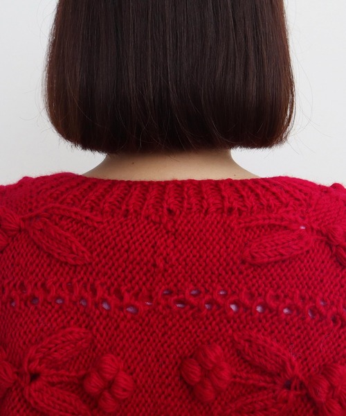 CHILD WOMAN（チャイルドウーマン）の「ネパールギルボックス もよう編みショートカーディガン（カーディガン/ボレロ・レディース・サックスブルー/レッド/アイボリー・FREE）」の7枚目の写真