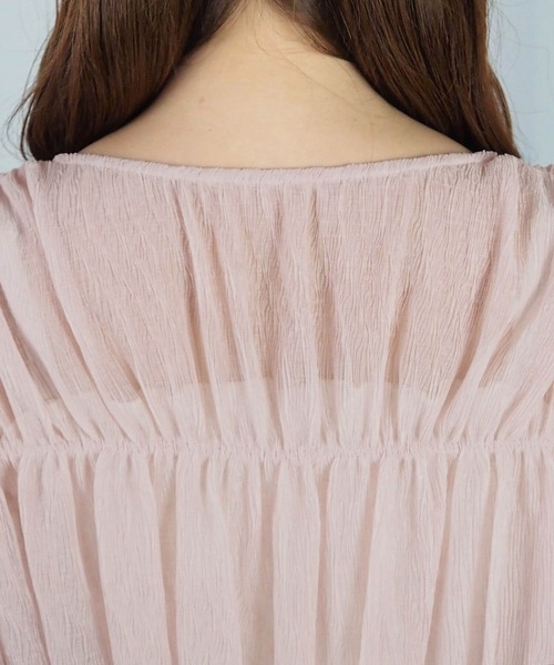 mangata♢シアーギャザーリボンtops♢pink セール】シアー前リボンギャザーブラウス（シャツ/ブラウス