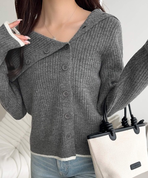 mily bilet(ミウィビレット)の「【mily bilet】ワザありカラーで華やかさをプラス◎アシンメトリーカラー見せ裾配色多ボタンニット(ニット/セーター・レディース・チャコールグレー/グレー/ベージュ・LARGE/MEDIUM/SMALL/X-LARGE)」の18枚目の写真