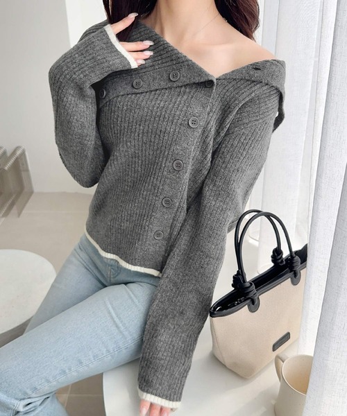 mily bilet(ミウィビレット)の「【mily bilet】ワザありカラーで華やかさをプラス◎アシンメトリーカラー見せ裾配色多ボタンニット(ニット/セーター・レディース・チャコールグレー/グレー/ベージュ・LARGE/MEDIUM/SMALL/X-LARGE)」の20枚目の写真