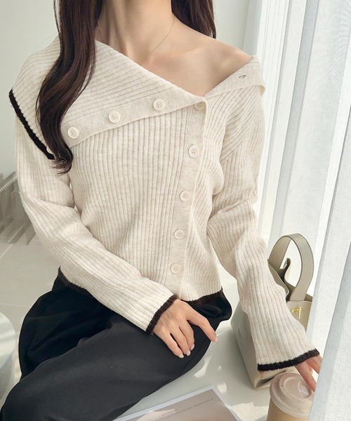 mily bilet(ミウィビレット)の「【mily bilet】ワザありカラーで華やかさをプラス◎アシンメトリーカラー見せ裾配色多ボタンニット(ニット/セーター・レディース・チャコールグレー/グレー/ベージュ・LARGE/MEDIUM/SMALL/X-LARGE)」の14枚目の写真