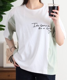 ハンドライク刺繍 ストライプ切替Tシャツ