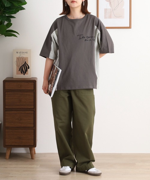 Arinomama（アリノママ）の「ハンドライク刺繍　ストライプ切替Tシャツ（Tシャツ/カットソー・レディース・スミクロ/オフホワイト/グレイッシュベージュ/ブラック・FREE）」の15枚目の写真