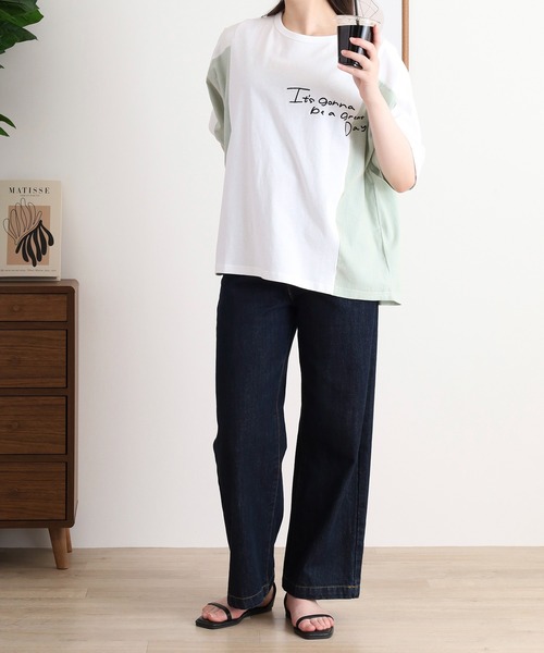 Arinomama（アリノママ）の「ハンドライク刺繍　ストライプ切替Tシャツ（Tシャツ/カットソー・レディース・スミクロ/オフホワイト/グレイッシュベージュ/ブラック・FREE）」の20枚目の写真