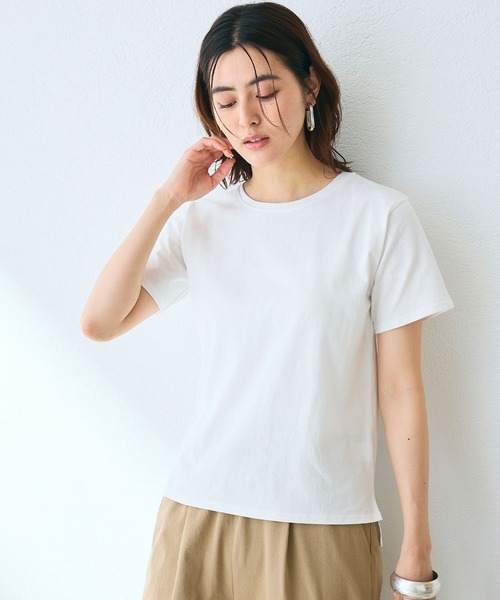 CROSS FUNCTION（クロスファンクション）の「《汗染み防止》裾スリットベーシックTシャツ 動画あり【CROSS FUNCTION/クロスファンクション】（Tシャツ/カットソー・レディース・モカ/ネイビー/オフホワイト/杢グレー/ブラック・M/LL/L）」の14枚目の写真