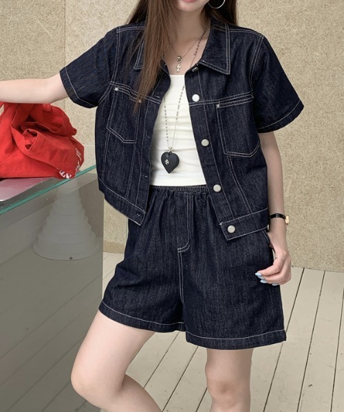 FAVORITO(ファヴォリート)の「デニムセットアップ(セットアップ・レディース・ダークブルー・M/L/XL)」の3枚目の写真
