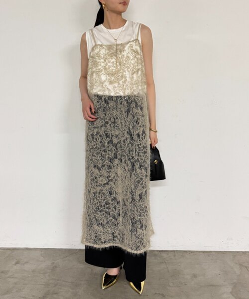 【新品未使用】ラウンジドレス　レースキャミ　アイボリー Loungedress（ラウンジドレス） キャミソール レースシフォンキャミ