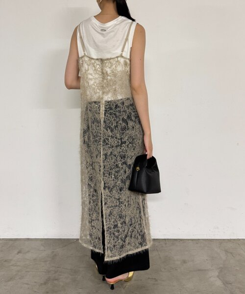 LOUNGEDRESS レースキャミブラック Loungedress（ラウンジドレス） キャミソール レースシフォンキャミ