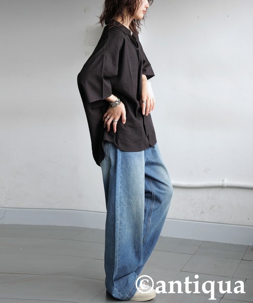 antiqua(アンティカ)の「スカーフ付きスキッパーシャツ(シャツ/ブラウス・レディース・ブラック/ホワイト・ONESIZE)」の10枚目の写真