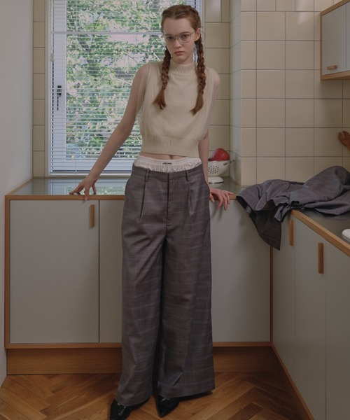 HONEY MI HONEY(ハニーミーハニー)の「check double waist pants(スラックス・レディース・グレー/ベージュ・FREE)」の3枚目の写真