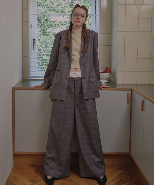 HONEY MI HONEY(ハニーミーハニー)の「check double waist pants(スラックス・レディース・グレー/ベージュ・FREE)」の9枚目の写真