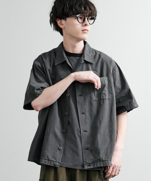 Audience（オーディエンス）の「Audience オーディエンス ピグメントホースクロスドローコードバルーンオープンカラーハーフスリーブシャツ AUD6630（シャツ/ブラウス・メンズ・ブラック/グレー/ネイビー/スミクロ・L/M）」の8枚目の写真