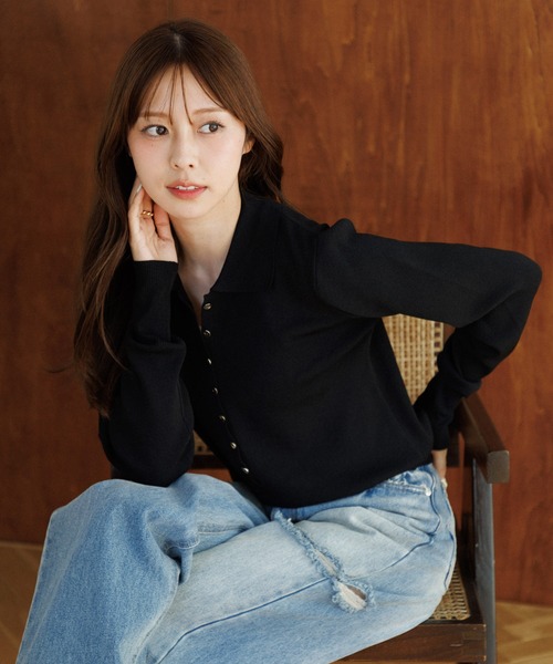 button design polo knit（ボタンデザインポロニット）（ニット