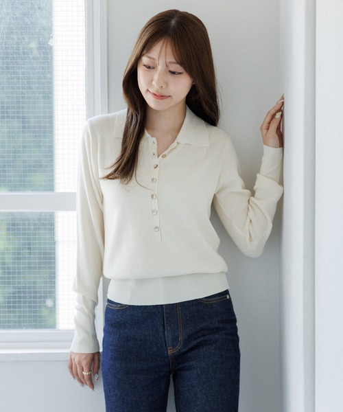 button design polo knit（ボタンデザインポロニット）（ニット