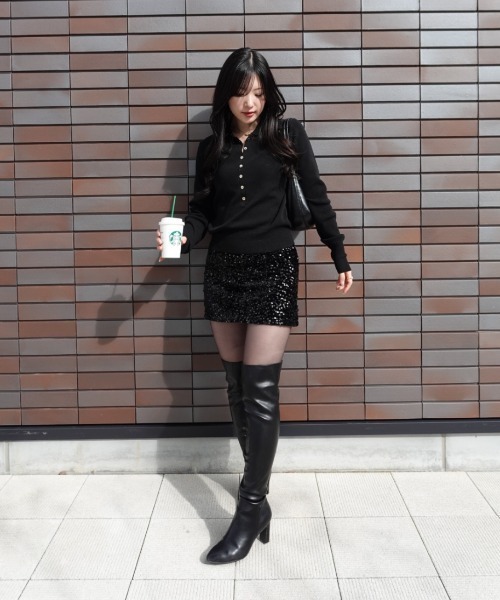 SENEE（セニー）の「button design polo knit（ボタンデザインポロニット）（ニット/セーター・レディース・ブラック/アイボリー・FREE）」の9枚目の写真