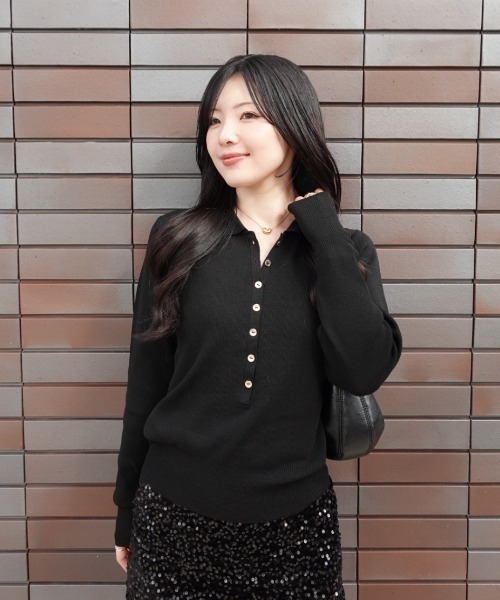button design polo knit（ボタンデザインポロニット）（ニット