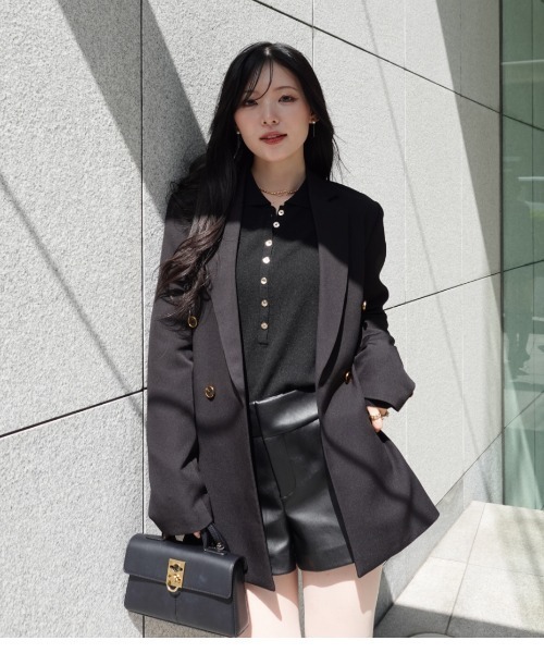 SENEE（セニー）の「button design polo knit（ボタンデザインポロニット）（ニット/セーター・レディース・ブラック/アイボリー・FREE）」の16枚目の写真