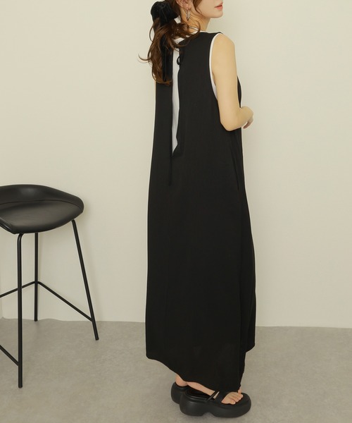 back open sleeveless layered dress /バックオープン