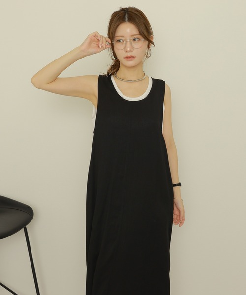 back open sleeveless layered dress /バックオープン