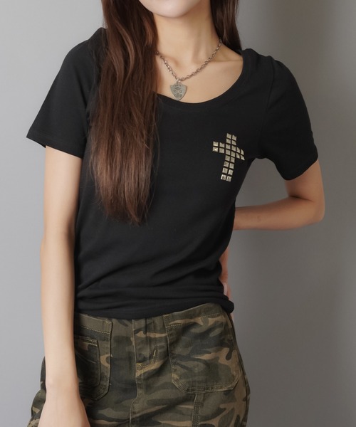 BYBLOS 売れ筋商品|||ビブロス Tシャツ トップス レディース Tops Black フロントロゴビッグT（Tシャツ/カットソー）｜Cham.（チャム）の