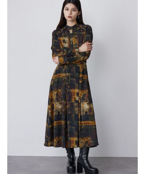 MURUA(ムルーア)の「ニュアンスパターンマキシワンピース(ワンピース・レディース・ブラック/ホワイト・FREE)」の1枚目の写真