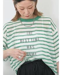 Samansa Mos2 blue | ボーダーロゴニットプルオーバー(ニット/セーター)