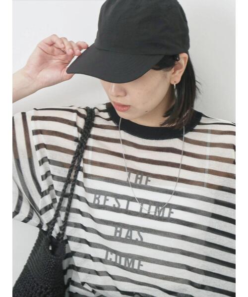 Samansa Mos2 blue（サマンサモスモスブルー）の「ボーダーロゴニットプルオーバー（ニット/セーター・レディース・グリーン/オフホワイト/グレー・F）」の4枚目の写真