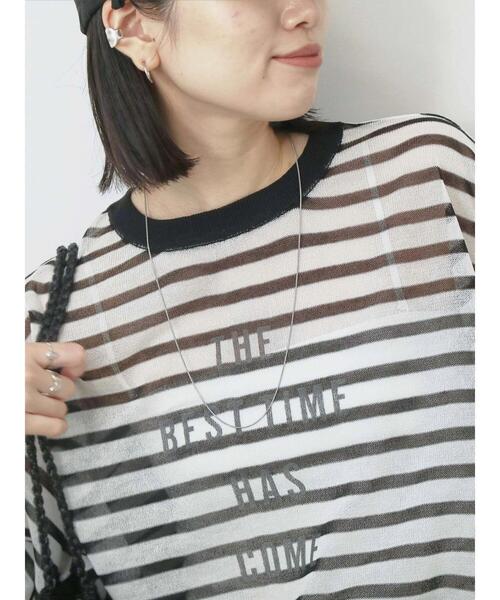 Samansa Mos2 blue（サマンサモスモスブルー）の「ボーダーロゴニットプルオーバー（ニット/セーター・レディース・グリーン/オフホワイト/グレー・F）」の5枚目の写真