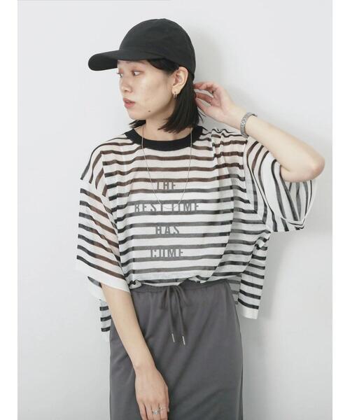 Samansa Mos2 blue（サマンサモスモスブルー）の「ボーダーロゴニットプルオーバー（ニット/セーター・レディース・グリーン/オフホワイト/グレー・F）」の7枚目の写真