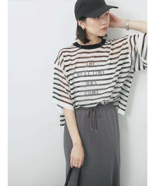 Samansa Mos2 blue（サマンサモスモスブルー）の「ボーダーロゴニットプルオーバー（ニット/セーター・レディース・グリーン/オフホワイト/グレー・F）」の9枚目の写真