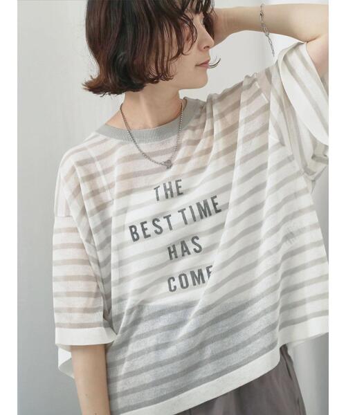 Samansa Mos2 blue（サマンサモスモスブルー）の「ボーダーロゴニットプルオーバー（ニット/セーター・レディース・グリーン/オフホワイト/グレー・F）」の14枚目の写真