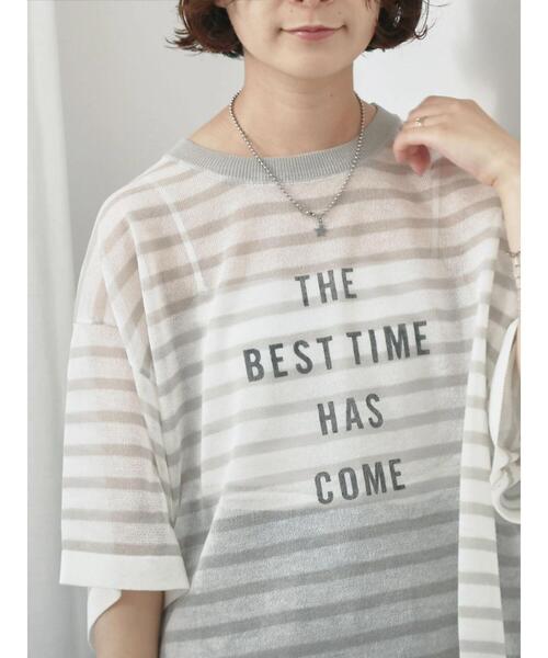 Samansa Mos2 blue（サマンサモスモスブルー）の「ボーダーロゴニットプルオーバー（ニット/セーター・レディース・グリーン/オフホワイト/グレー・F）」の15枚目の写真