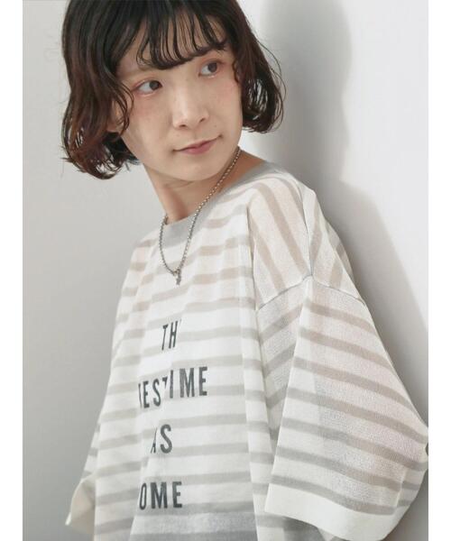 Samansa Mos2 blue（サマンサモスモスブルー）の「ボーダーロゴニットプルオーバー（ニット/セーター・レディース・グリーン/オフホワイト/グレー・F）」の16枚目の写真