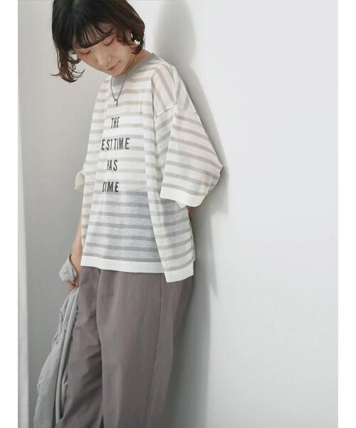 Samansa Mos2 blue（サマンサモスモスブルー）の「ボーダーロゴニットプルオーバー（ニット/セーター・レディース・グリーン/オフホワイト/グレー・F）」の17枚目の写真